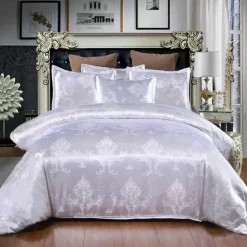 Luxuriöses Kingsize-Bettbezug-Set aus Satin-Jacquard – einfarbige Bettwäsche