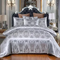Luxuriöses Kingsize-Bettbezug-Set aus Satin-Jacquard – einfarbige Bettwäsche