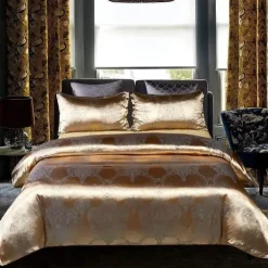 Luxuriöses Satin-Jacquard-Bettbezug-Set – Bettwäsche mit Reißverschluss