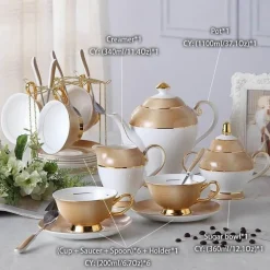 Luxuriöses Tee- und Kaffeeset aus goldenem Bone China – elegantes Trinkgeschirr aus Porzellan