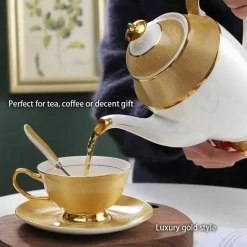 Luxuriöses Tee- und Kaffeeset aus goldenem Bone China – elegantes Trinkgeschirr aus Porzellan