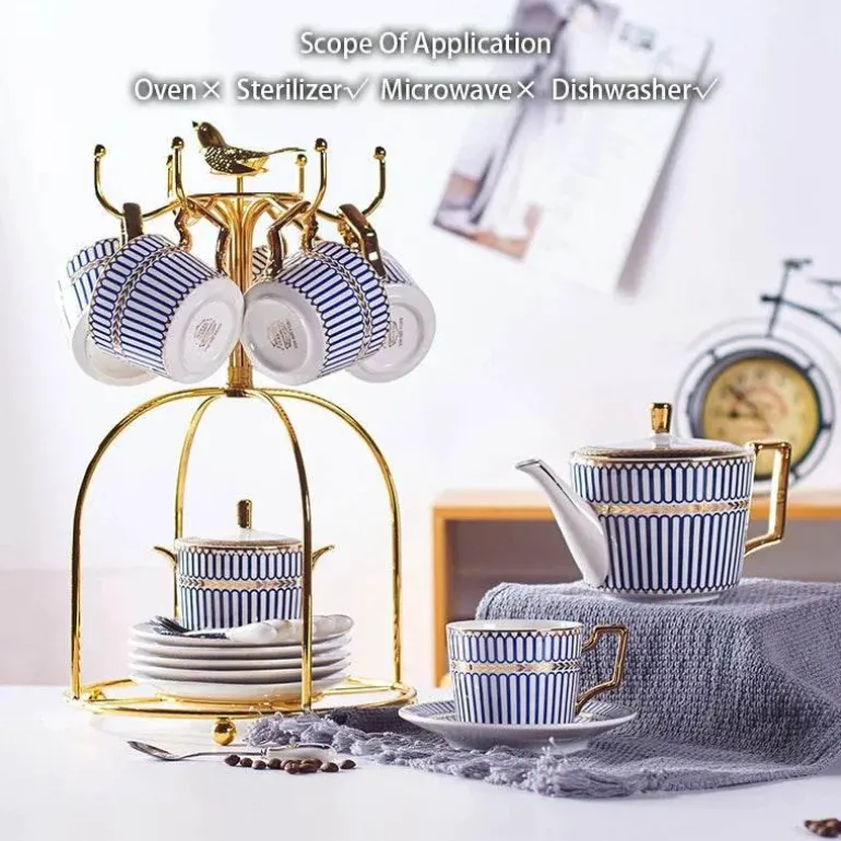 Luxuriöses Tee- und Kaffeeset aus Bone China – Elegantes Trinkgeschirr aus goldfarbenem Porzellan