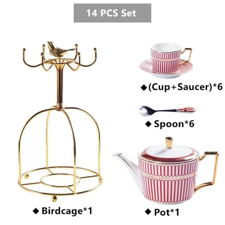 Luxuriöses Tee- und Kaffeeset aus Bone China – Elegantes Trinkgeschirr aus goldfarbenem Porzellan