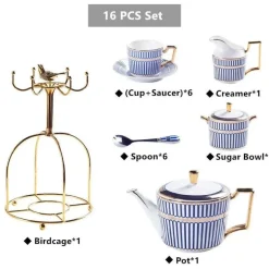 Luxuriöses Tee- und Kaffeeset aus Bone China – Elegantes Trinkgeschirr aus goldfarbenem Porzellan