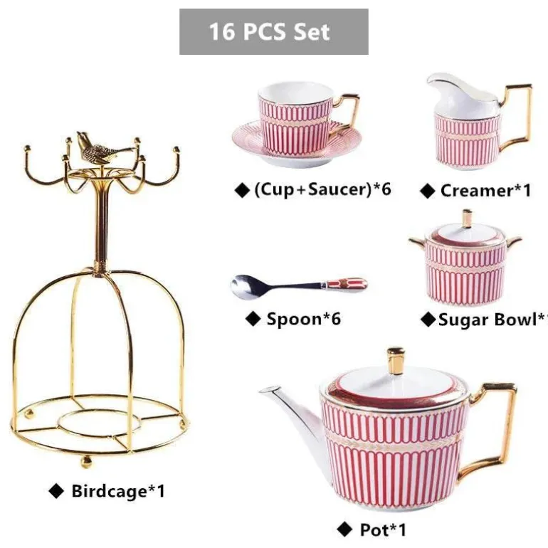 Luxuriöses Tee- und Kaffeeset aus Bone China – Elegantes Trinkgeschirr aus goldfarbenem Porzellan