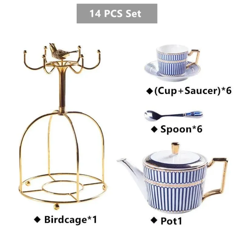 Luxuriöses Tee- und Kaffeeset aus Bone China – Elegantes Trinkgeschirr aus goldfarbenem Porzellan