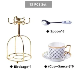 Luxuriöses Tee- und Kaffeeset aus Bone China – Elegante Kanne und Tassen aus goldfarbenem Porzellan