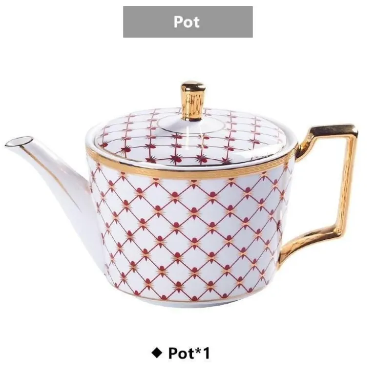 Luxuriöses Tee- und Kaffeeset aus Bone China – Elegante Kanne und Tassen aus goldfarbenem Porzellan