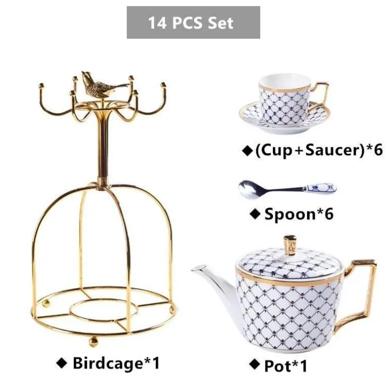 Luxuriöses Tee- und Kaffeeset aus Bone China – Elegante Kanne und Tassen aus goldfarbenem Porzellan