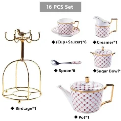 Luxuriöses Tee- und Kaffeeset aus Bone China – Elegante Kanne und Tassen aus goldfarbenem Porzellan