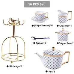 Luxuriöses Tee- und Kaffeeset aus Bone China – Elegante Kanne und Tassen aus goldfarbenem Porzellan