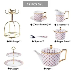 Luxuriöses Tee- und Kaffeeset aus Bone China – Elegante Kanne und Tassen aus goldfarbenem Porzellan