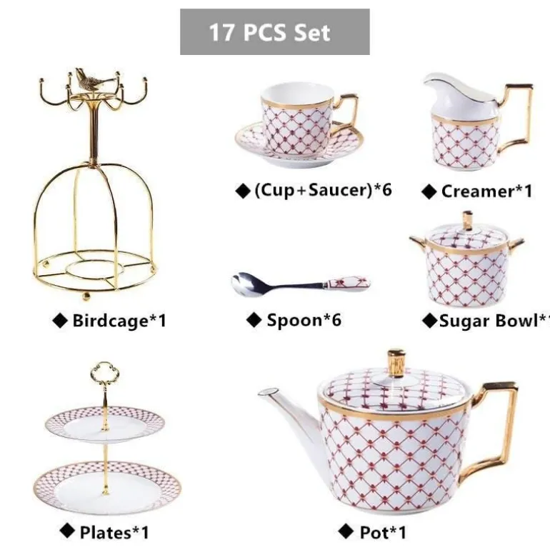 Luxuriöses Tee- und Kaffeeset aus Bone China – Elegante Kanne und Tassen aus goldfarbenem Porzellan