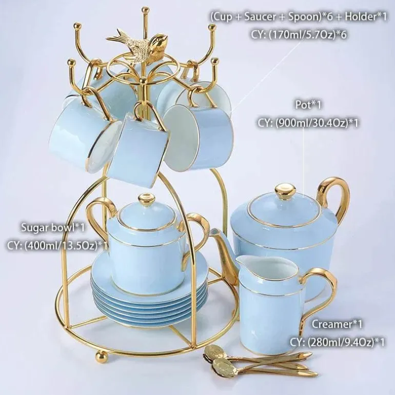 Luxuriöses Tee- und Kaffeeset aus Porzellan – Teekanne mit Tassen aus Bone China