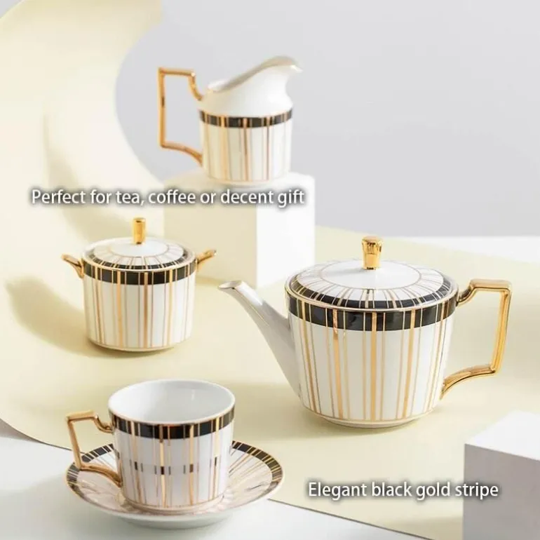 Luxuriöses Tee- und Kaffeeset aus Bone China – Trinkgeschirr aus Porzellan mit Goldeinlage