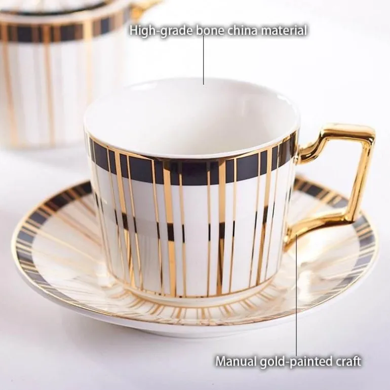 Luxuriöses Tee- und Kaffeeset aus Bone China – Trinkgeschirr aus Porzellan mit Goldeinlage