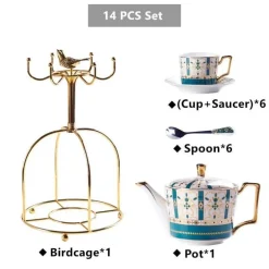 Luxuriöses Tee- und Kaffeeset aus goldenem Bone China – nordisches Porzellan, Teekanne, Tassen, Zuckerdose, Milchkännchen