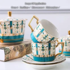 Luxuriöses Tee- und Kaffeeset aus goldenem Bone China – nordisches Porzellan, Teekanne, Tassen, Zuckerdose, Milchkännchen
