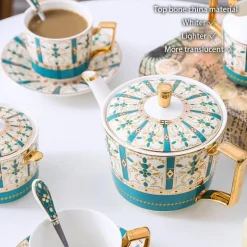 Luxuriöses Tee- und Kaffeeset aus goldenem Bone China – nordisches Porzellan, Teekanne, Tassen, Zuckerdose, Milchkännchen