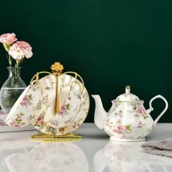 Luxuriöses Teeservice aus Bone China – Elegantes Teekannen-/Tassenset