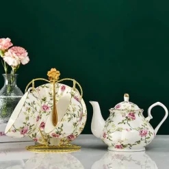 Luxuriöses Teeservice aus Bone China – Elegantes Teekannen-/Tassenset