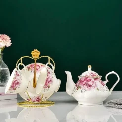 Luxuriöses Teeservice aus Bone China – Elegantes Teekannen-/Tassenset