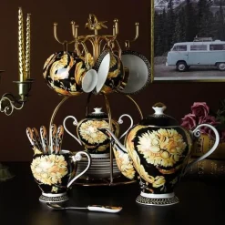 Luxuriöses Teetassen-Set aus Bone China – Elegante Kaffeetassen im europäischen Stil