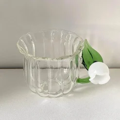 Maiglöckchen-Glasbecher-Set – Elegantes Trinkgeschirr für das Homeoffice