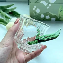 Maiglöckchen-Glasbecher-Set – Elegantes Trinkgeschirr für das Homeoffice