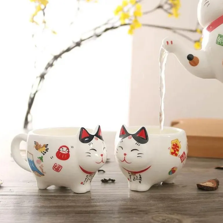 Maneki Neko Teeservice – Lucky Cat Porzellan Teekanne Tasse