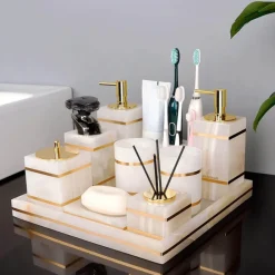 Marble Bathroom Set - Elegant Natural Decor Accessories