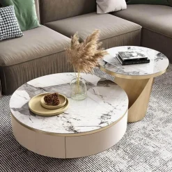 Marble Coffee Table Set - Modern Chic Stone Design