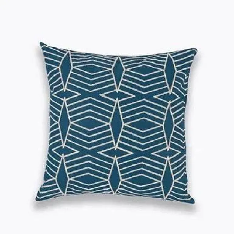 Marineblauer weißer Vierpass-Kissenbezug – 45 x 45 cm, bestickter Kissenbezug