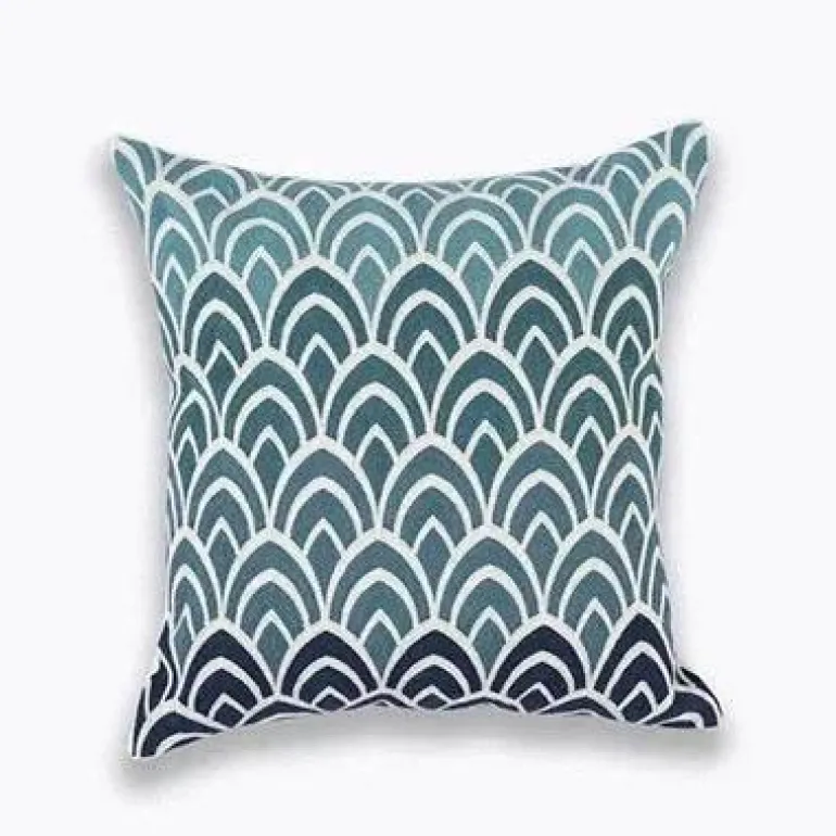 Marineblauer weißer Vierpass-Kissenbezug – 45 x 45 cm, bestickter Kissenbezug