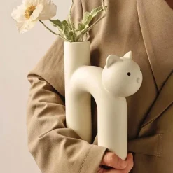 Marmorierte Katzenvase aus Porzellan – dekorativer Katzen-Übertopf