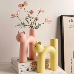 Marmorierte Katzenvase aus Porzellan – dekorativer Katzen-Übertopf