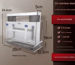 Messer-Organizer-Ständer – Wandmontierte Aufbewahrung aus Edelstahl