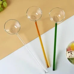 Milchlöffel aus farbigem Glas – Rührlöffel für Kaffee und Desserts mit langem Griff