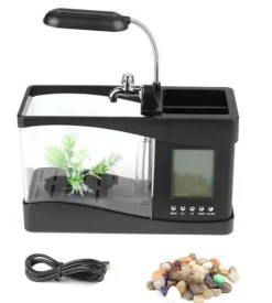 Mini-Aquarium mit LCD-Uhr – digitales Wasser-Dekor für Zuhause