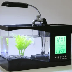 Mini-Aquarium mit LCD-Uhr – digitales Wasser-Dekor für Zuhause