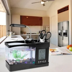 Mini-Aquarium mit LCD-Uhr – digitales Wasser-Dekor für Zuhause