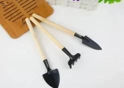 Mini-Gartengeräte-Set - Balkonpflanzen-Pflegeset aus Holz