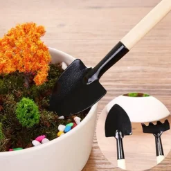 Mini-Gartengeräte-Set - Balkonpflanzen-Pflegeset aus Holz