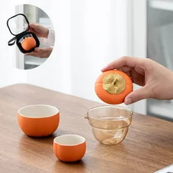 Mini-Kürbis-Teekannenset aus Keramik