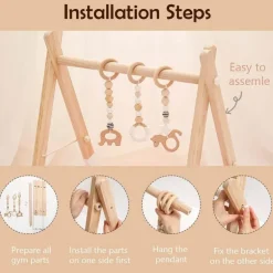Minimalistisches Baby-Aktivitätsgymnastik-Set aus Holz – Natürlicher Spielplatz für Kleinkinder