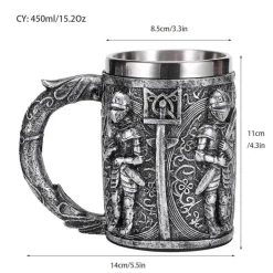 Mittelalterlicher Bierkrug – Edelstahl-Kriegerkrug für die Kneipendekoration