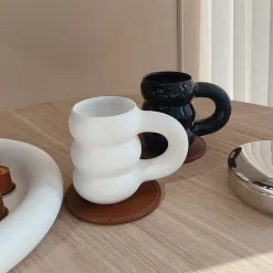 Modera Thick Ceramic Mug – Modern Ribbed Sculpted Coffee Cup