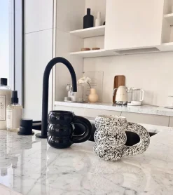 Modera Thick Ceramic Mug – Modern Ribbed Sculpted Coffee Cup