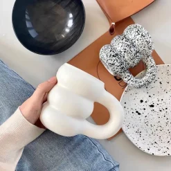 Modera Thick Ceramic Mug – Modern Ribbed Sculpted Coffee Cup