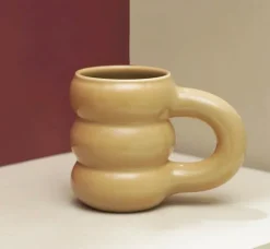 Modera Thick Ceramic Mug – Modern Ribbed Sculpted Coffee Cup